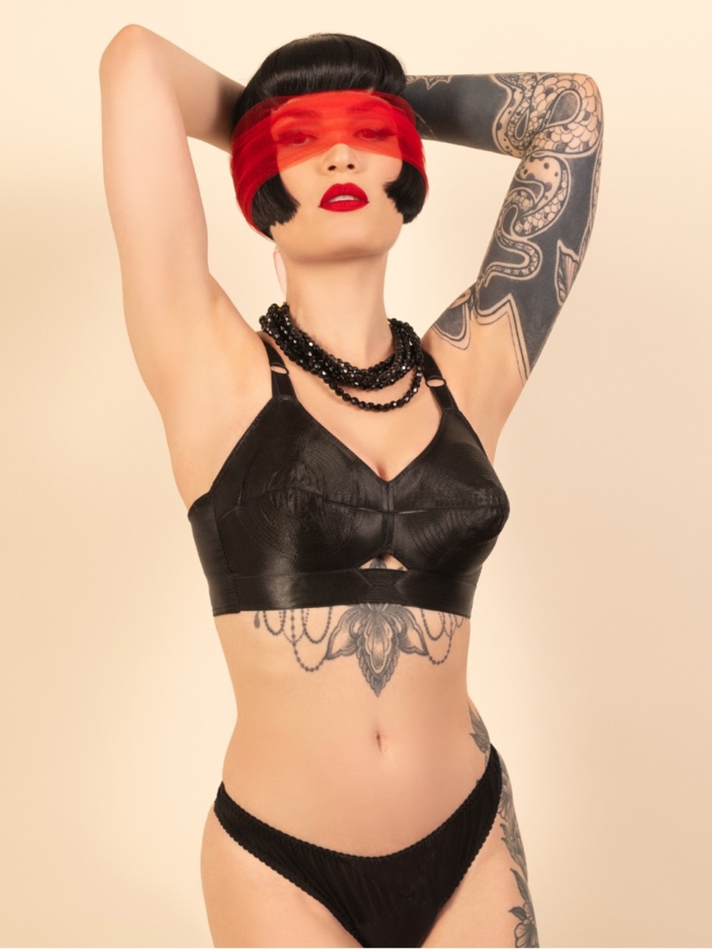 What Katie did black mistress bullet bra pinup goth